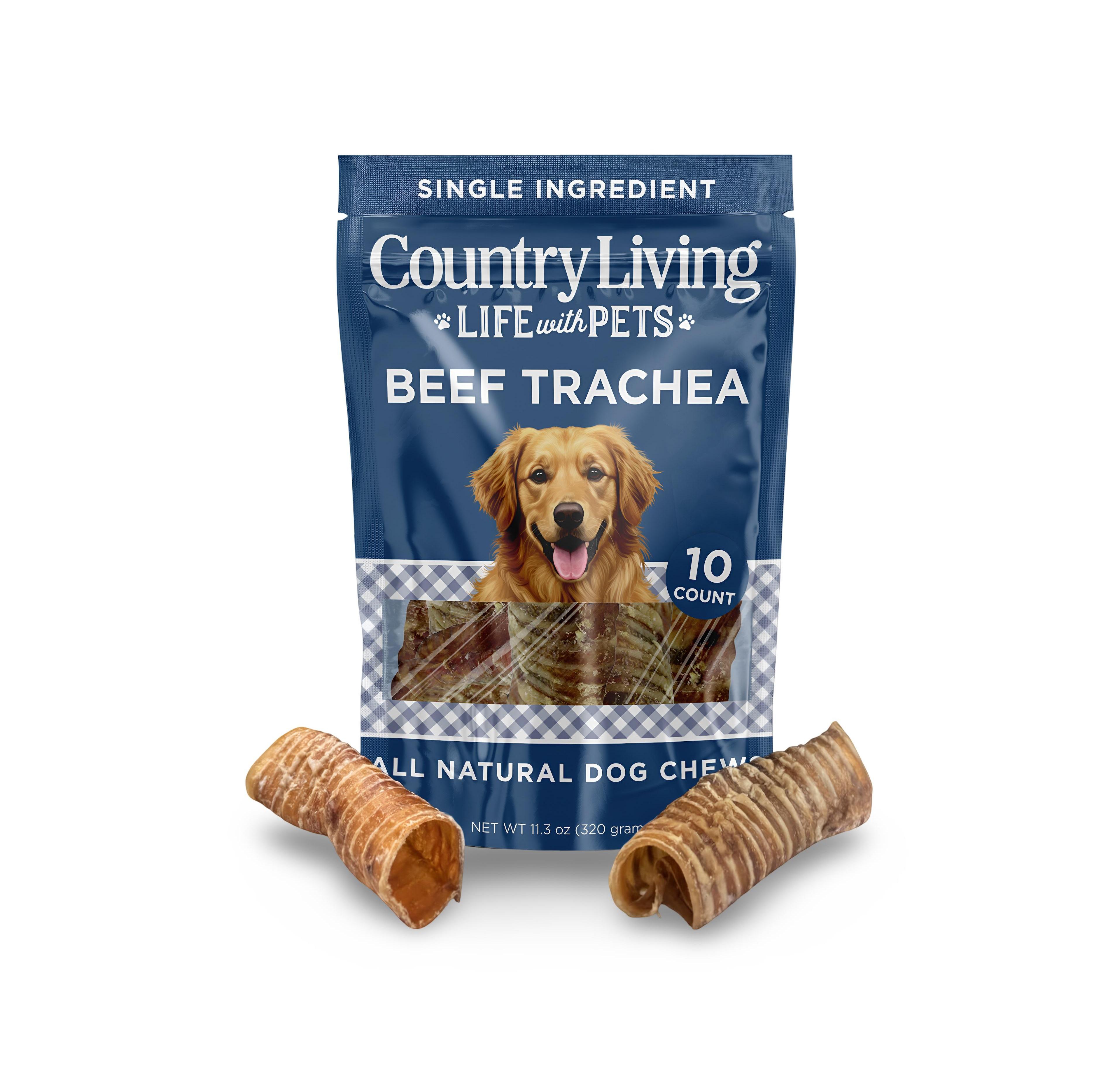 Country Living 6" Beef Trachea Dog Chews – 10 Count Bag – All-Natural