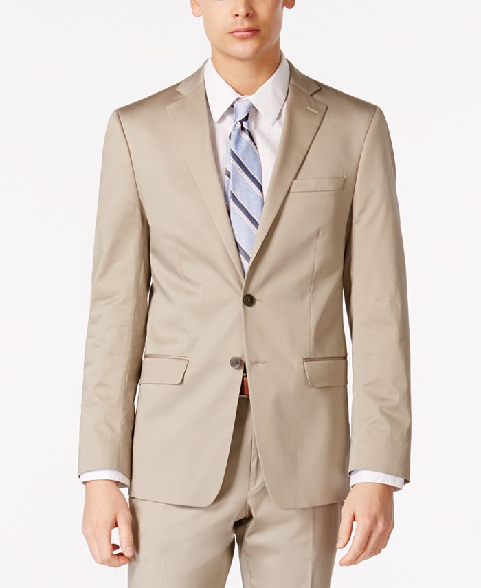 Calvin Klein X-Fit Solid Tan Slim-Fit Suit - Macy's