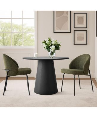 3-Piece 35 Inch Round Dining Set with Black Pedestal Table and 2 Fabric Upholstered Armless Chairs with Black Metal Legs-Maison Boucle