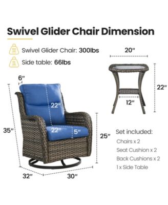 LunaCurve Wicker 3-Piece Outdoor Swivel Glider Set Outdoor Conversation Set with 5 in. Thick Cushions