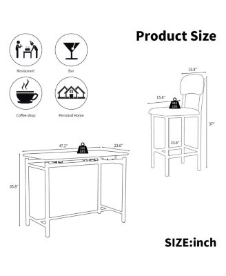 3 Piece Dining Table Set with 2 Upholstered Chairs for Kitchen or Small Apartment