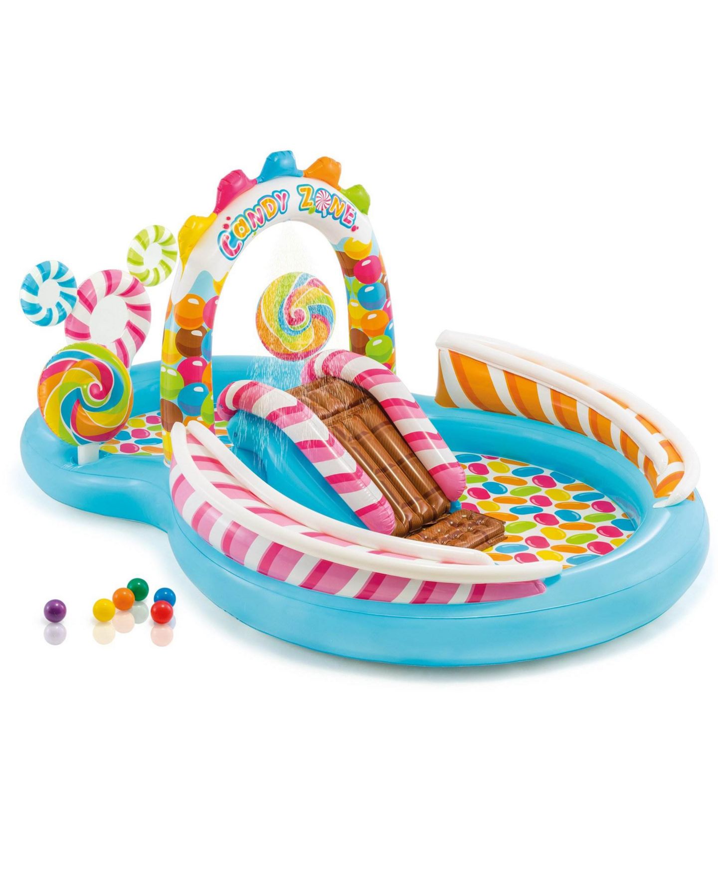 Детская игрушка Intex 9ft x 6ft x 51in Kids Inflatable Candy Zone Play Center Pool w/ Waterslide, цвет: Разноцветный — фото 9