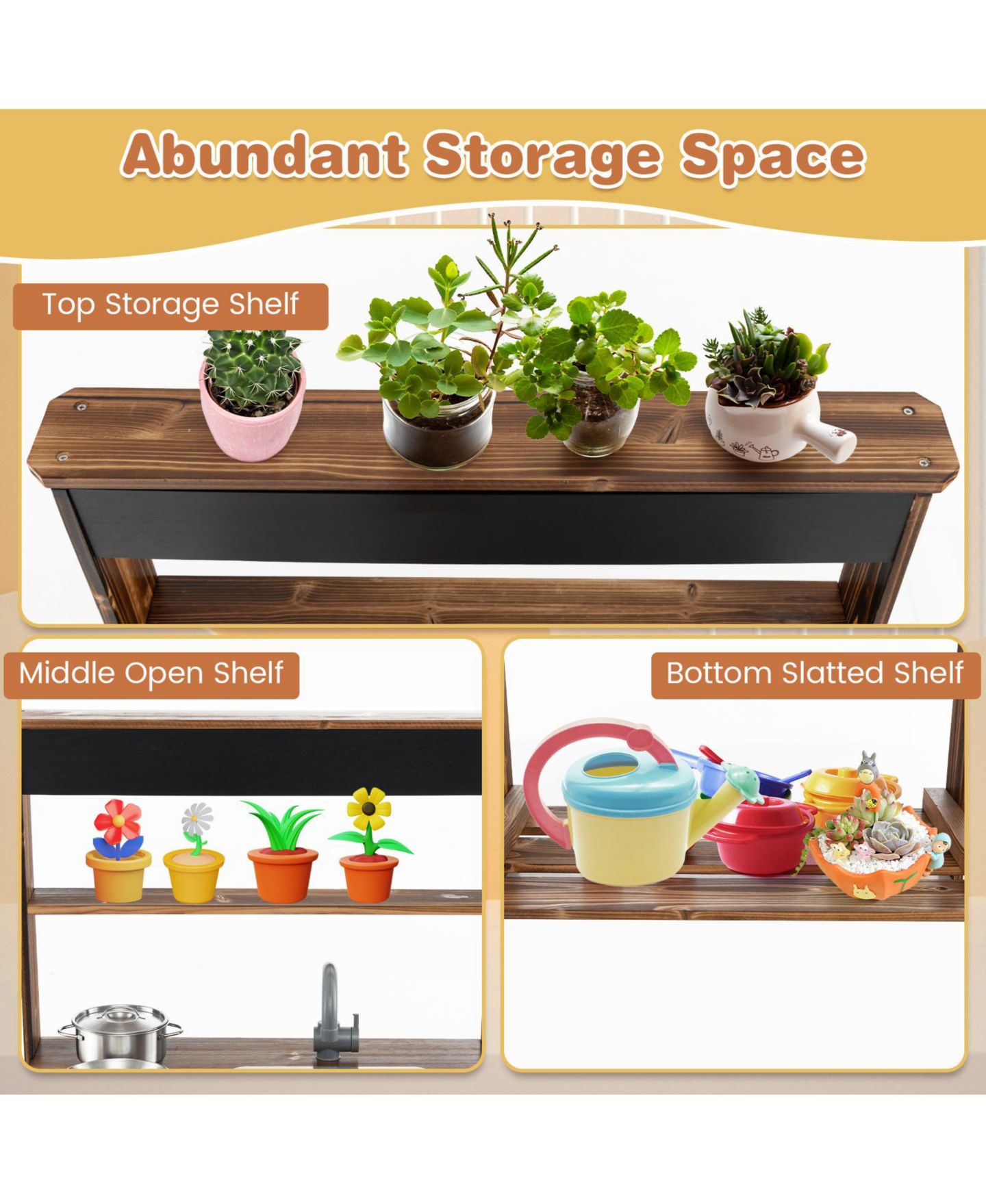Детские игрушки Costway Removable-Sink 3-Piece Mud Kitchen, Ages 3+, цвет: Натуральный — фото 11