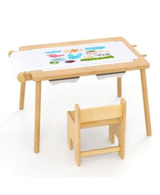 Sensory Table & Chair Set for Kids 2-8 with Foldable Bins for Sand/Water & Paper Beige