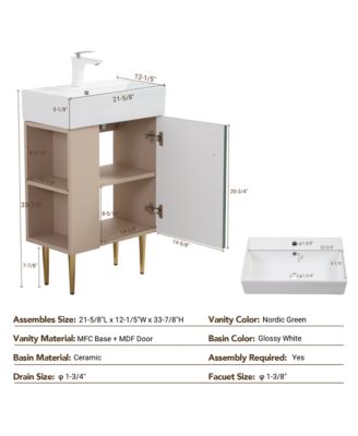Open Shelving Bathroom Vanity with Ceramic Sink and Soft-Closing Door