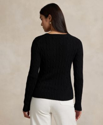 Women's Cable-Knit Cotton V-Neck Sweater