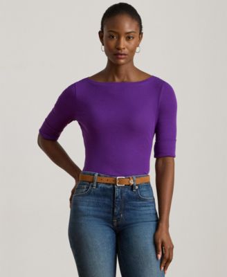 Stretch Cotton Boatneck T-Shirt, PXS - 3X