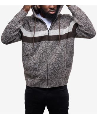 Men's Hooded Fleece Lined Full Zip Sweater With Stripes