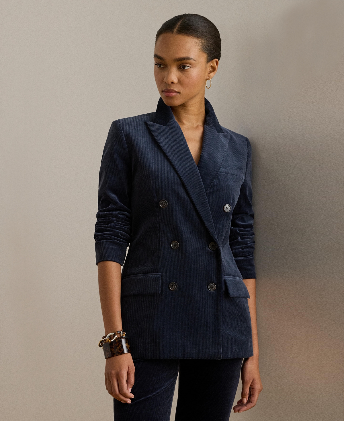 Ralph Lauren Women's Double-breasted Corduroy Blazer In Blue