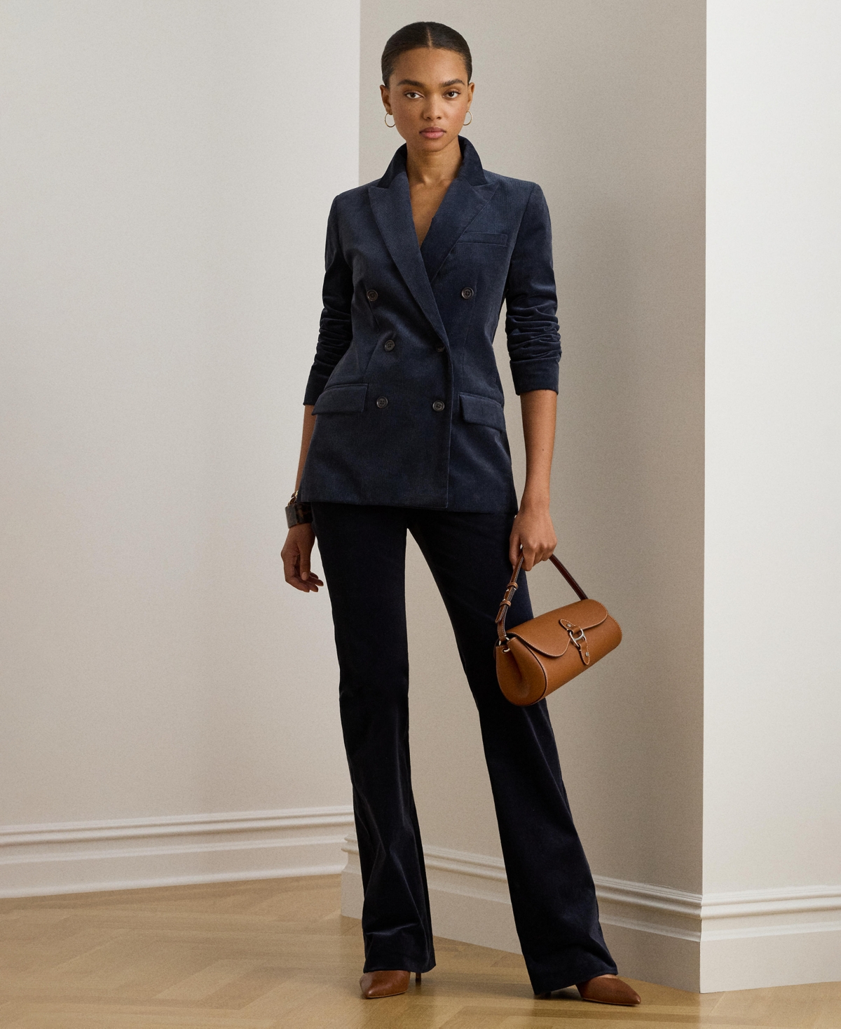 Ralph Lauren Women's Double-breasted Corduroy Blazer In Blue