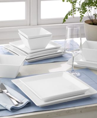 Whiteware Square 12-Pc. Dinnerware Set, Service For 4