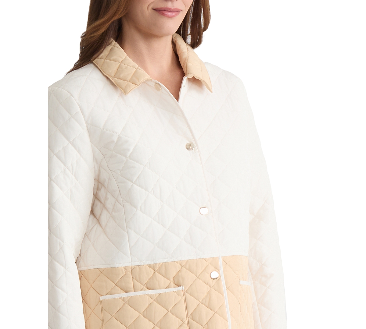 Jones New York Colorblock Quilted Barn Jacket In Neutral