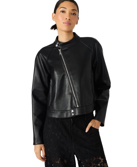 Женские куртки Steve Madden Faux Leather Jett Trapeze Moto Collarless Jacket