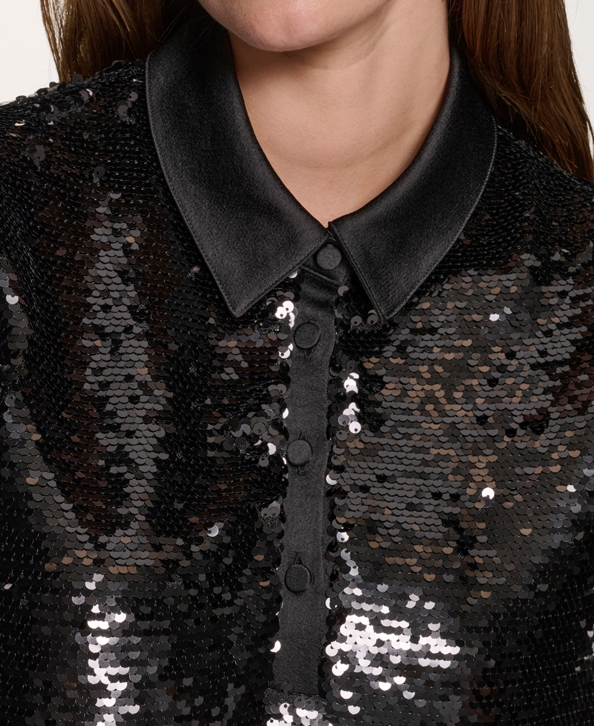 Dkny Women's Sequin Detail Collared Top