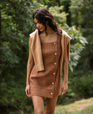 Women's Structured Tweed Square Neck Mini Dress