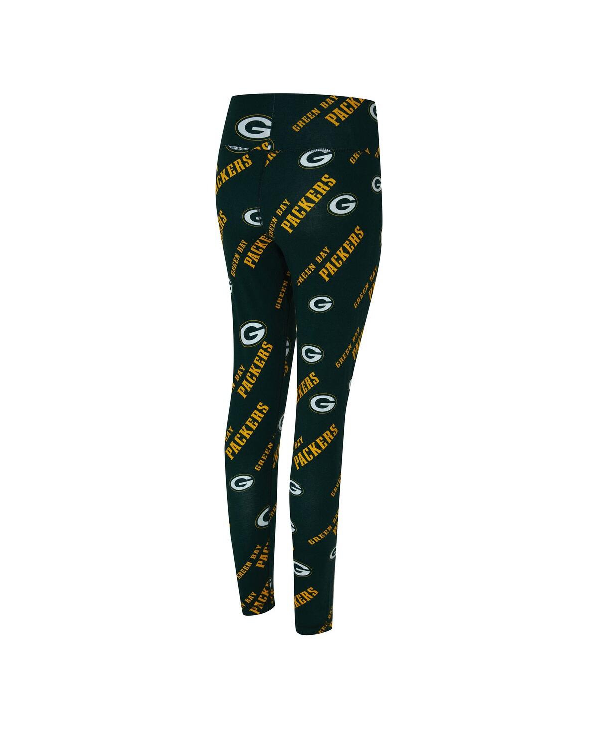 Concepts Sport Women's Green Green Bay Packers Mosaic Allover Print Leggings In Black
