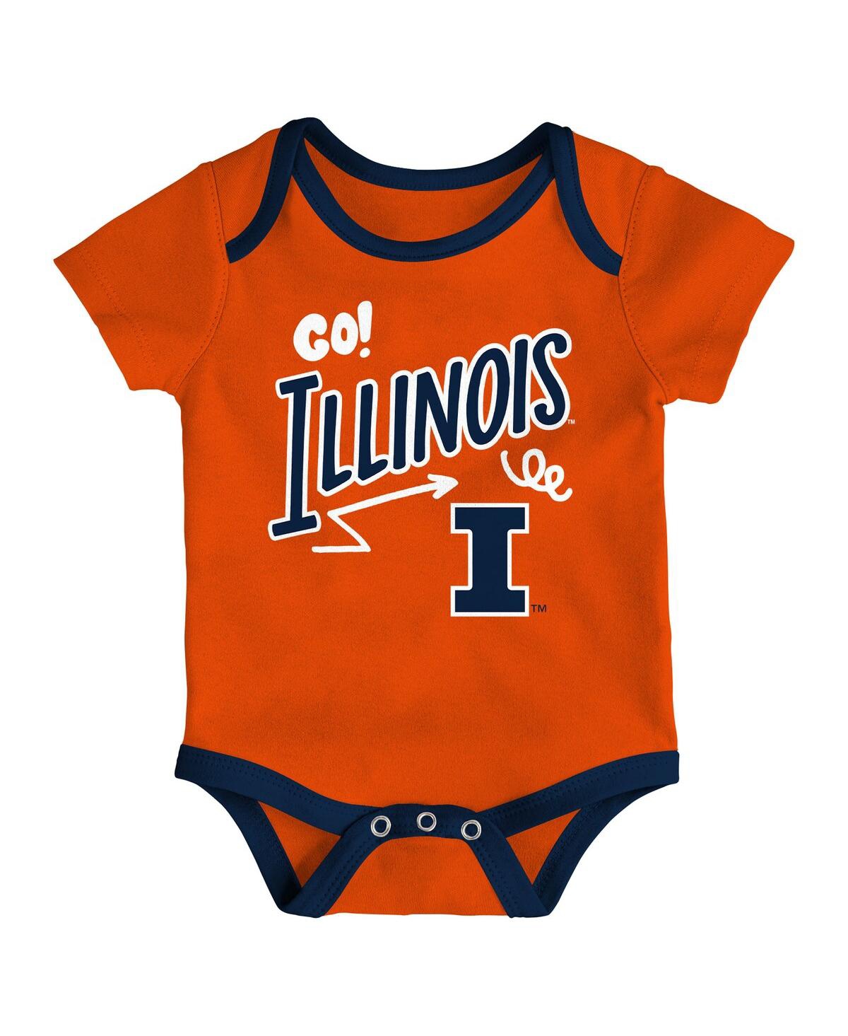 Outerstuff Baby Boys And Girls Illinois Fighting Illini Three-pack All Day Play Bodysuit Set In Multi