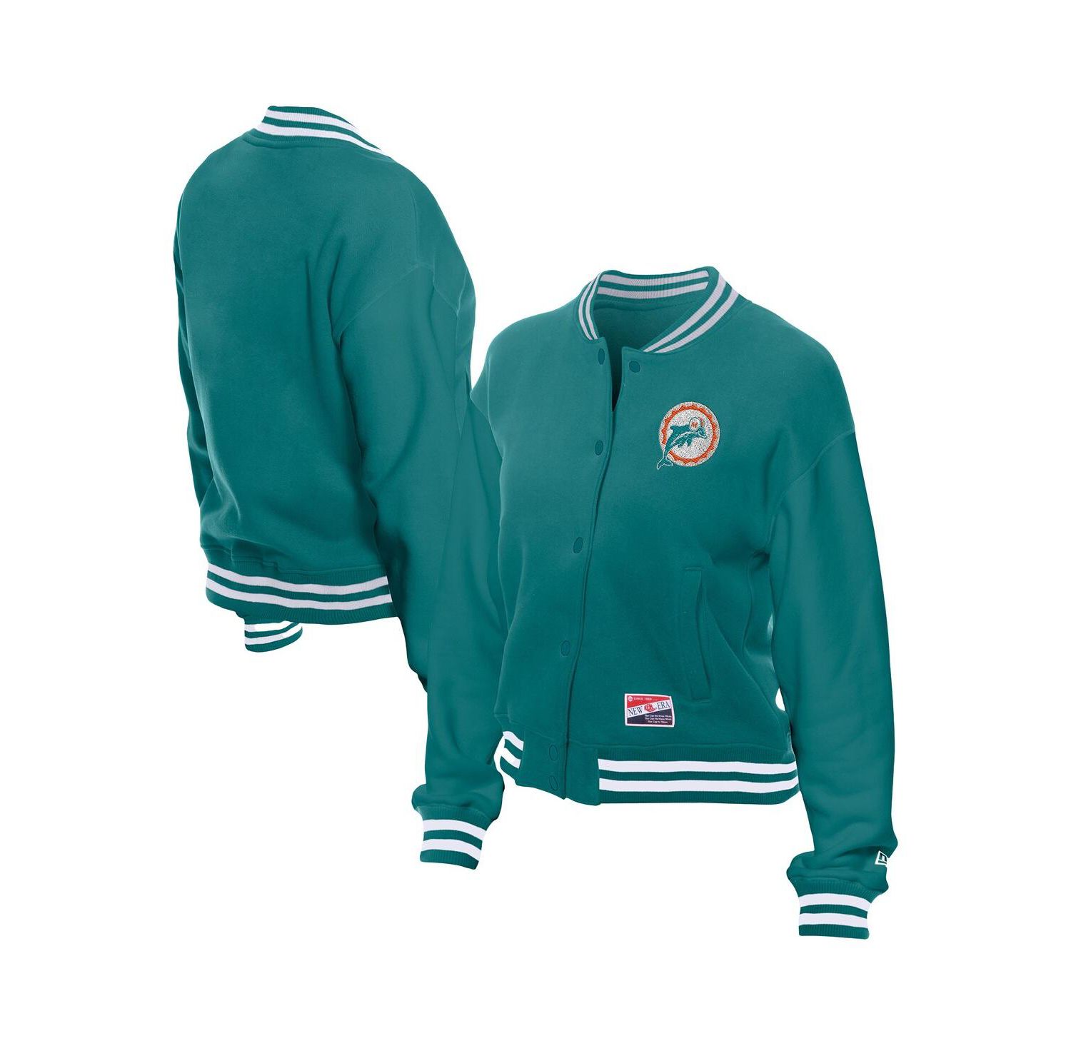 Women's Aqua Miami Dolphins Throwback Fleece Full-Snap Jacket