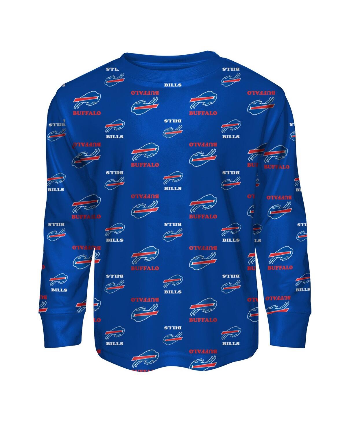 Outerstuff Toddler Royal Buffalo Bills All-over-print Long Sleeve T-shirt And Pants Sleep Set In Blue