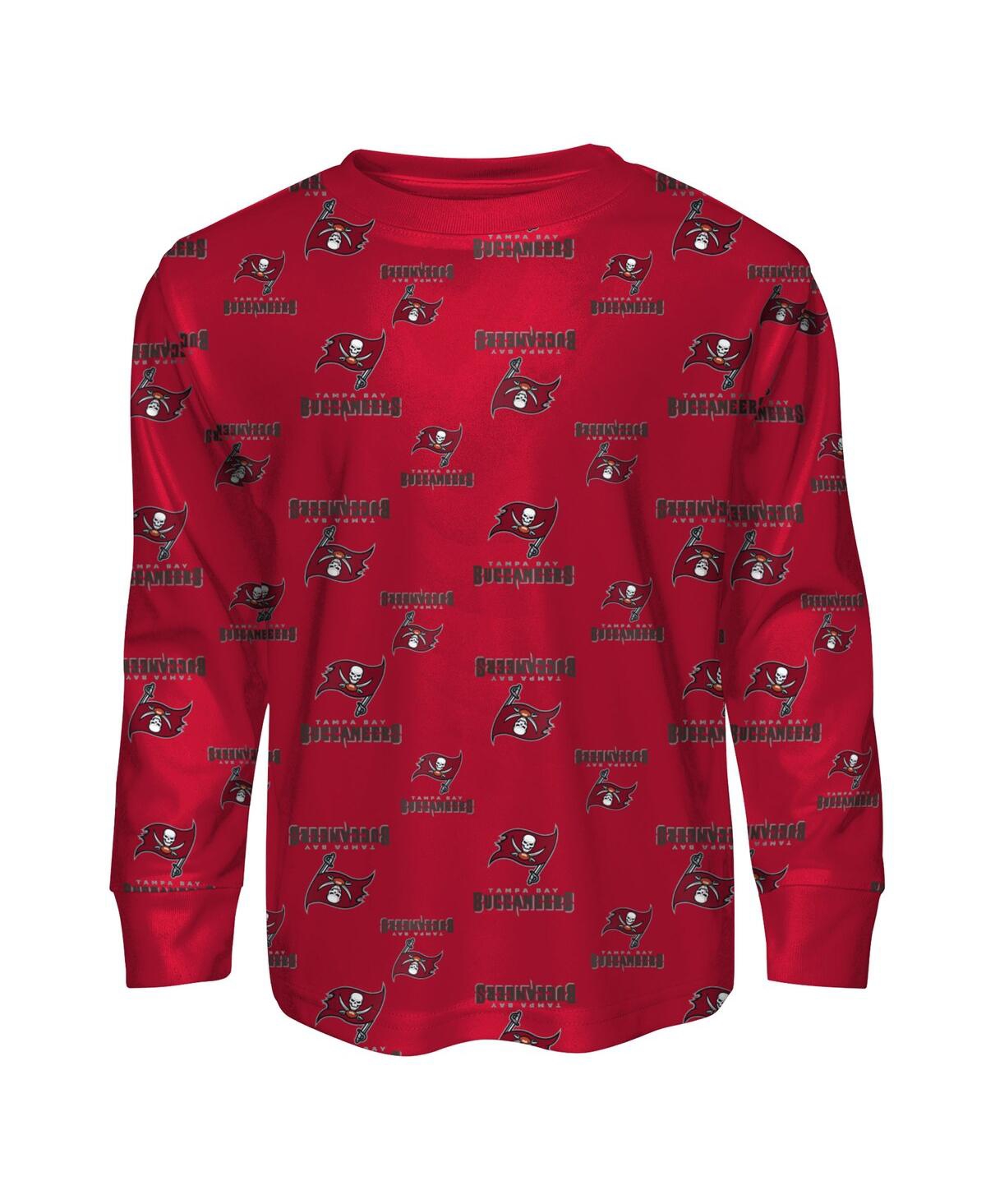 Outerstuff Preschool Red Tampa Bay Buccaneers All-over-print Long Sleeve T-shirt And Pants Sleep Set In Red