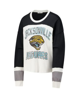 Women's Cream Jacksonville Jaguars Double Header Curve Raglan Long Sleeve Crop Top