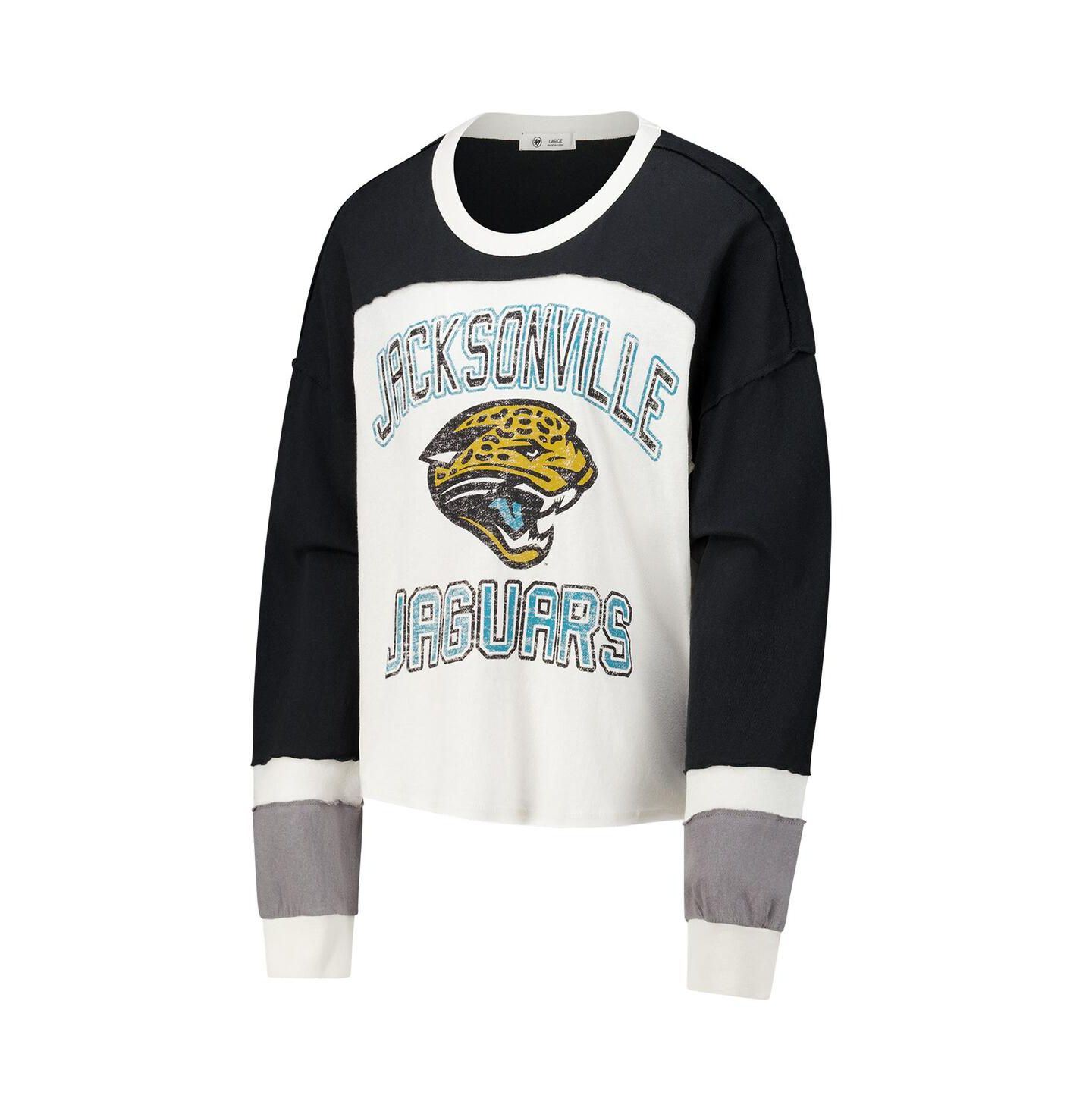 Женский топ '47 Brand Cream Jacksonville Jaguars Double Header Curve Raglan Long Sleeve Crop — фото 3