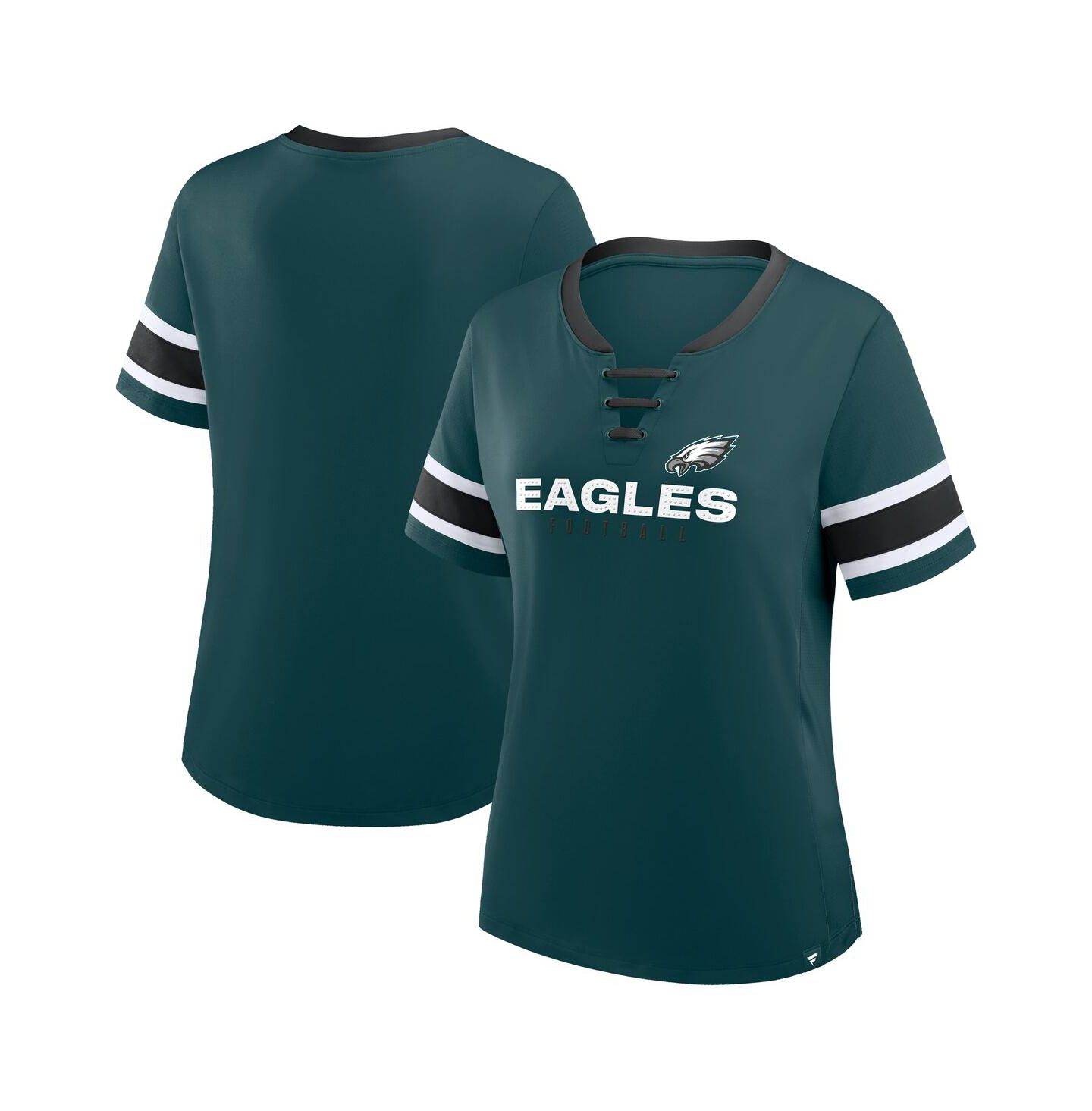Женская футболка Fanatics Midnight Green Philadelphia Eagles Plus Size Red Zone Athena Lace-Up V-Notch Neck — фото 1