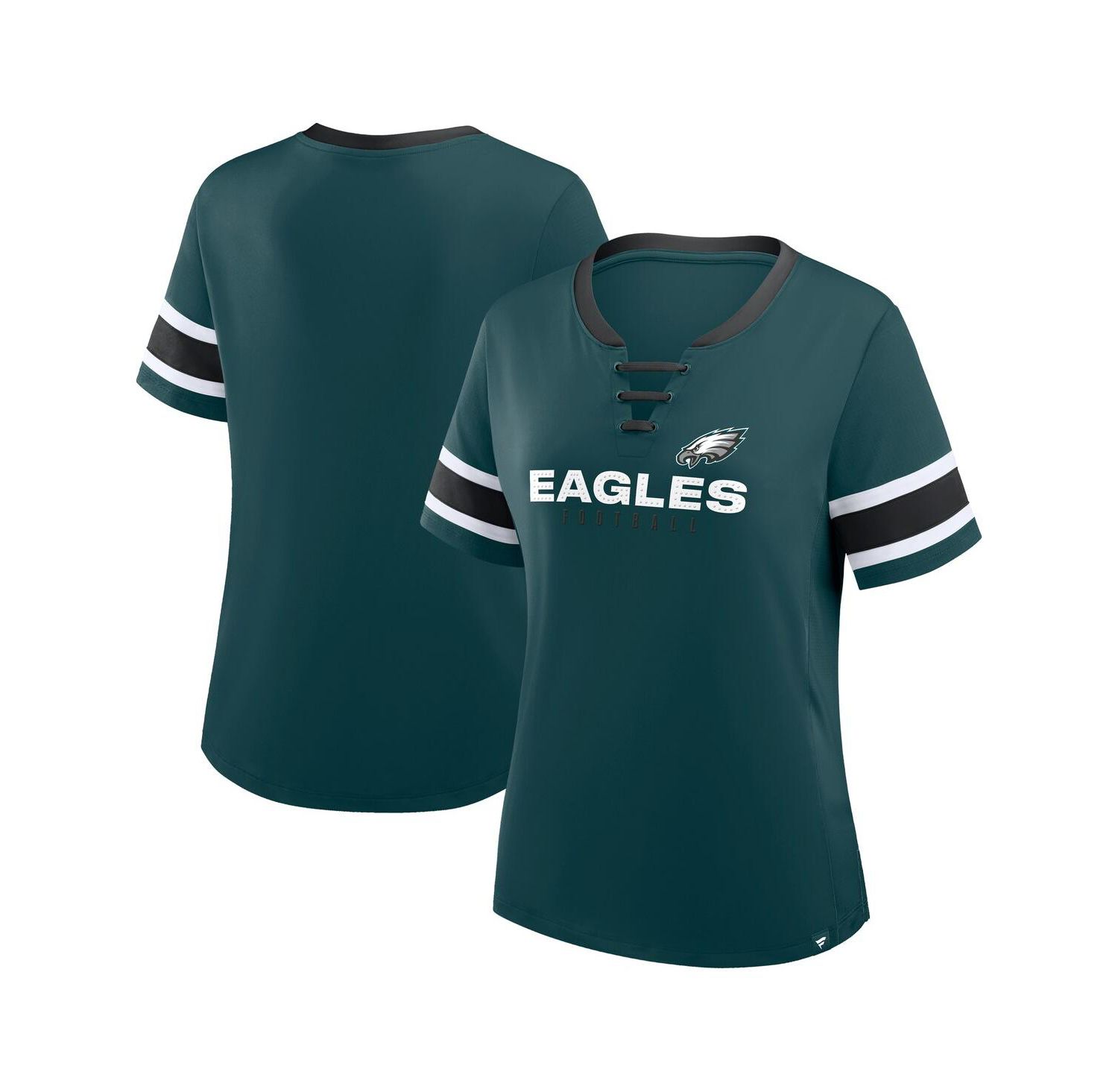 Women's Midnight Green Philadelphia Eagles Plus Size Red Zone Athena Lace-Up V-Notch Neck T-Shirt