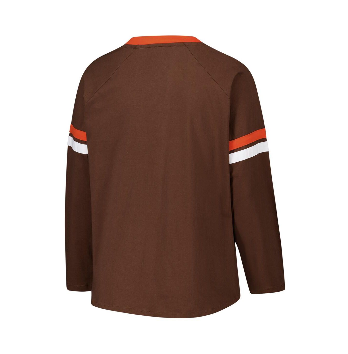 Женская футболка Fanatics Brown Cleveland Browns Plus Size Won Done Lace-Up V-Neck Long Sleeve — фото 2