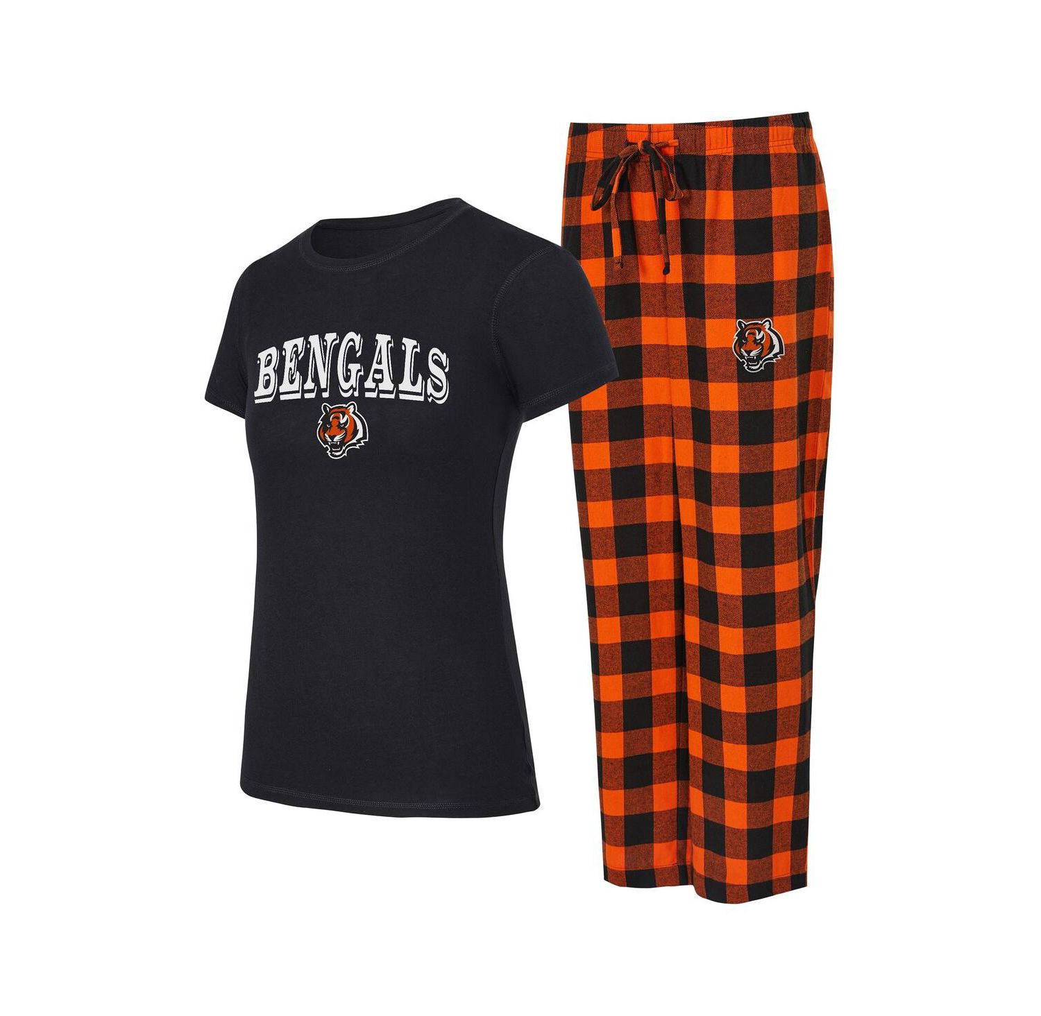 Women's 2-Piece Black, Orange Cincinnati Bengals Avondale T-Shirt and Pants Flannel Pajama Set
