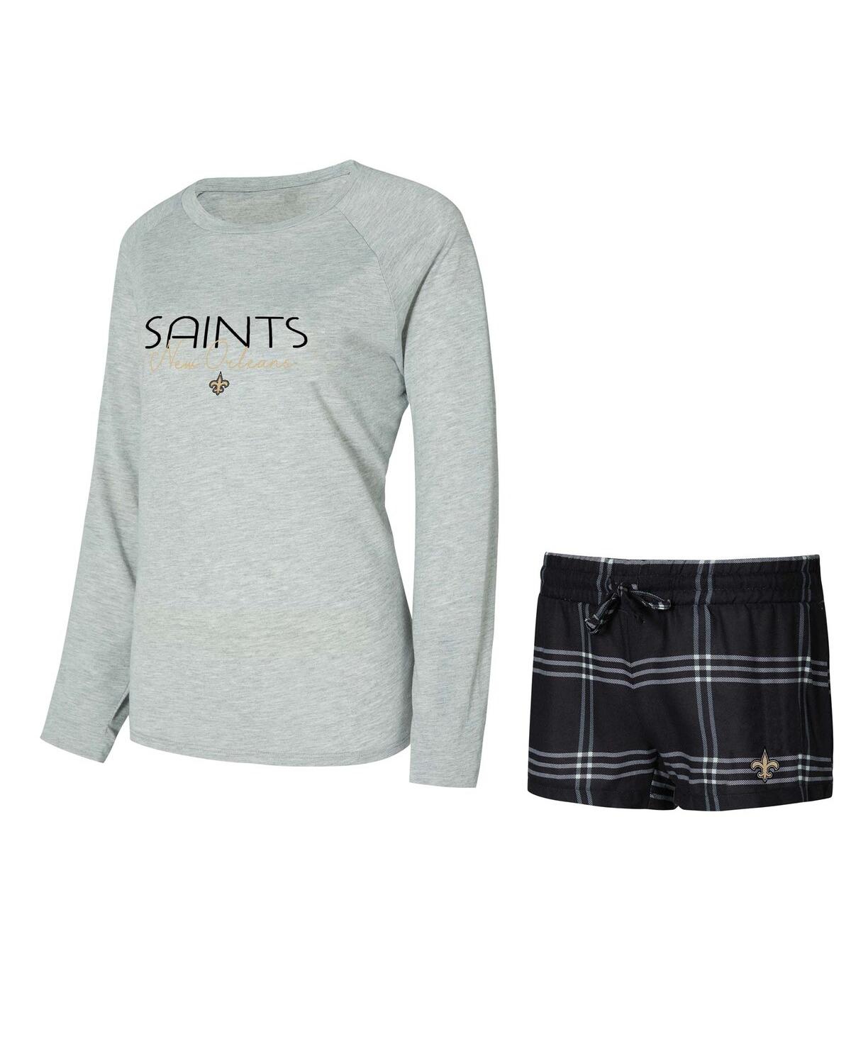 Concepts Sport Women's New Orleans Saints Petition Raglan Long Sleeve Top Shorts Set In Multi