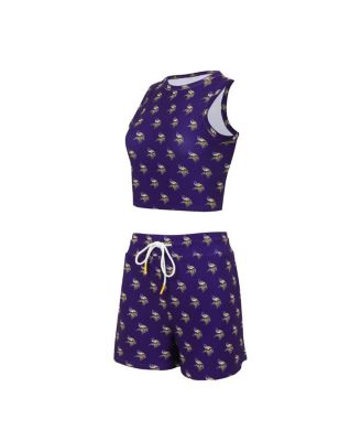 Concepts Sport - Women's Minnesota Vikings Gauge Allover Print Cropped Tank Top Shorts Sleep Set