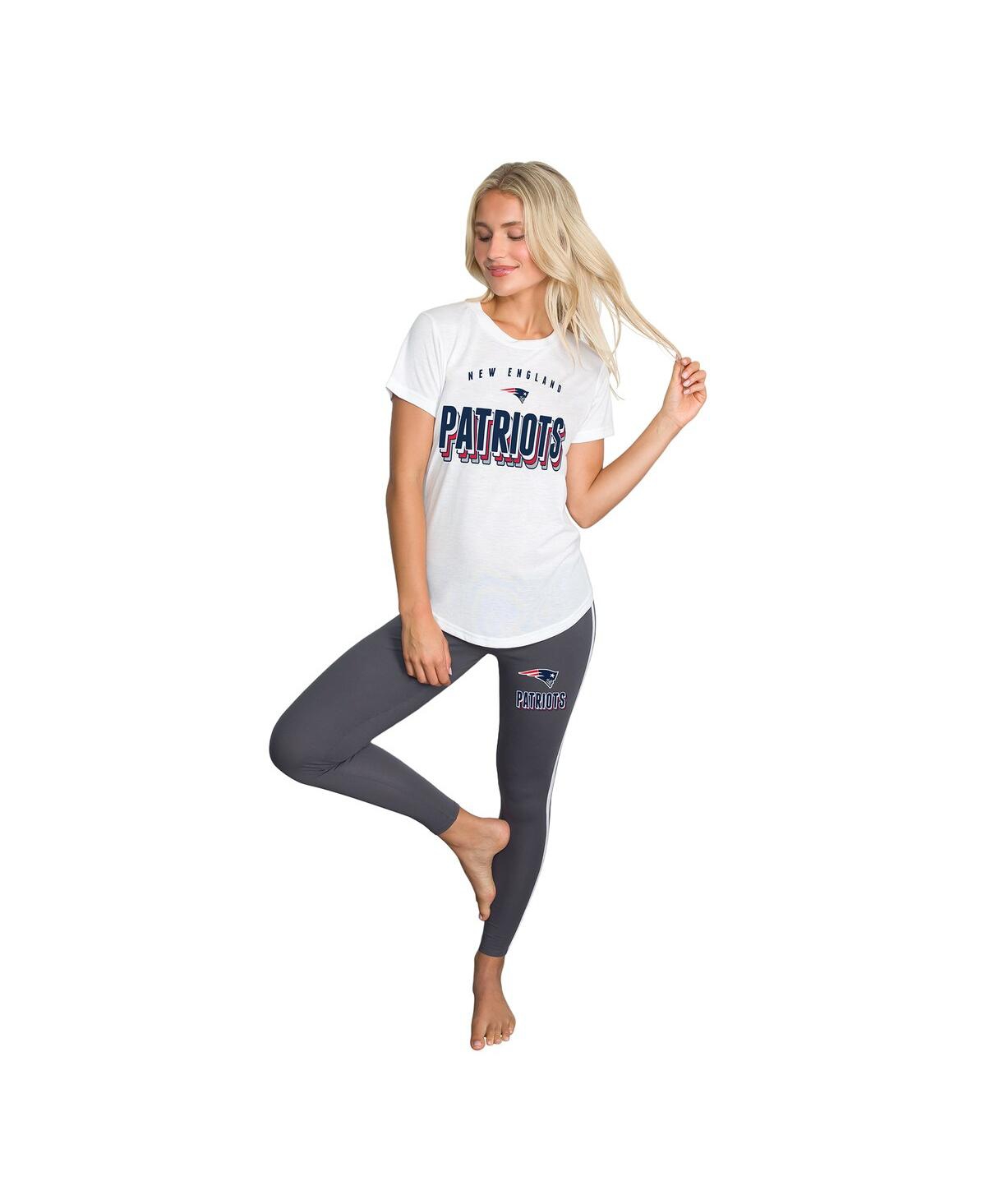 Concepts Sport Women's White/charcoal New England Patriots Sonata Short Sleeve Top Leggings Set In Multi