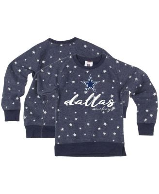 Wes & Willy - Big Girls Navy Dallas Cowboys Shimmer Star Reverse Fleece Pullover Sweatshirt