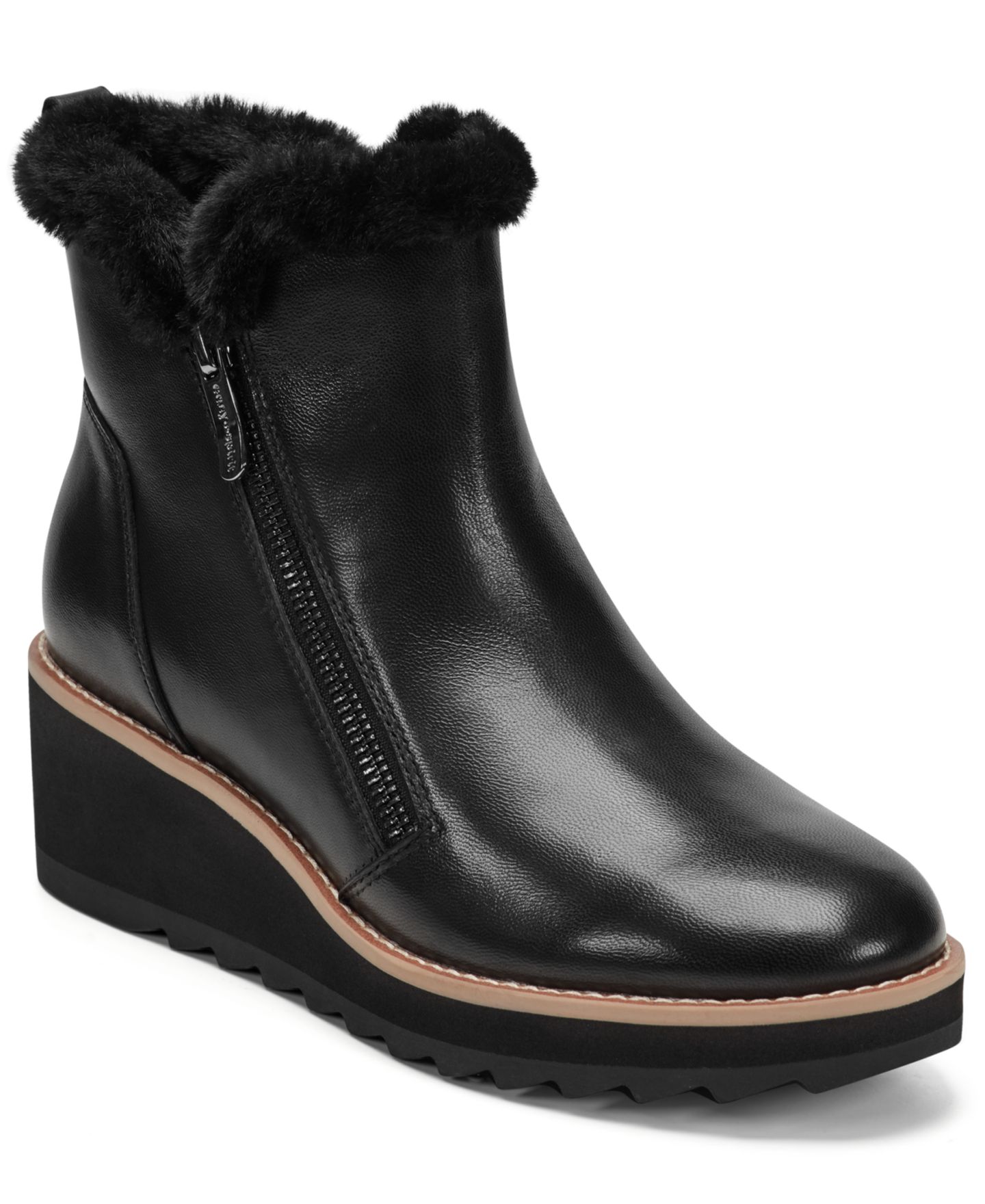 Женские ботинки Easy Spirit Jane Cozy Side Zip Wedge Booties, цвет: Чёрный кожаный — фото 1