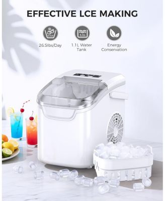 Countertop Ice Maker Machine, 8 Ice Cubes in 6 mins, 26lb/Day Ice with 2 Sizes- Portable Mini, Basket/Scoop for Home/Party/Bar