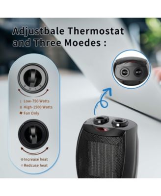 Small Space Heater Electric Portable Heater Fan for Home and Office Ceramic Fan Heaters with Adjustable Thermostat, 750W/1500W