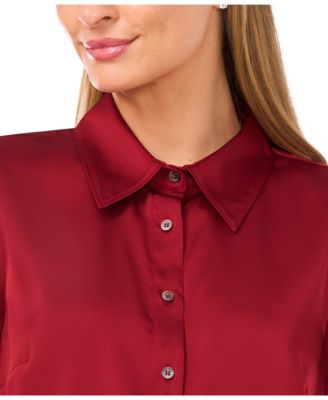 Women's 3/4-Sleeve Tie Cuffs Button-Down Blouse