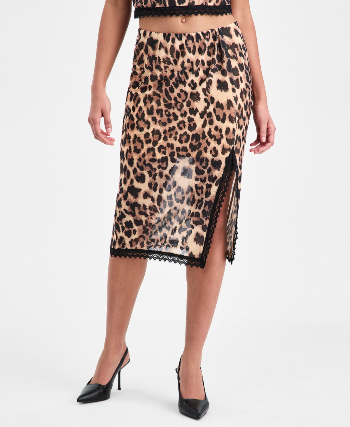 Bar Iii Women's Lace-Trim Animal Print Pencil Skirt, Macy's Exclusive