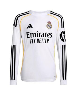 Big Boys and Girls Kylian Mbapp&eacute; White Real Madrid 2025/26 Home Replica Long Sleeve Player Jersey