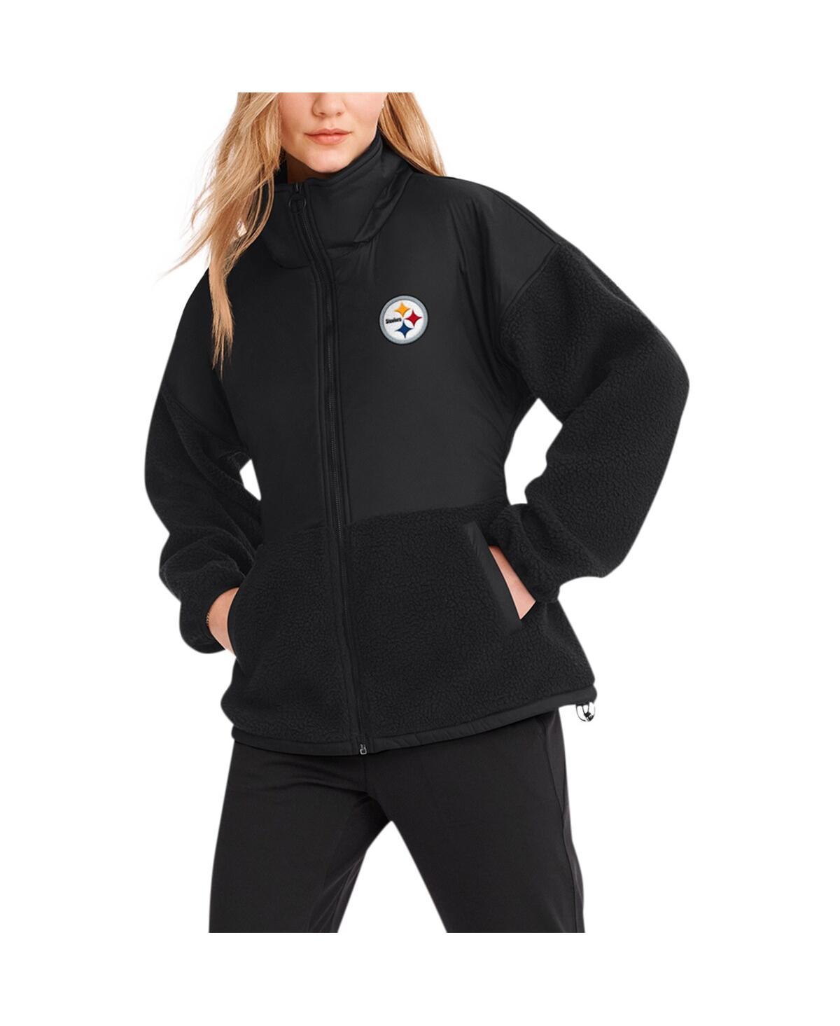 Dkny Sport Women's Black Pittsburgh Steelers Drew Mixed Media Full-zip Jacket In Black