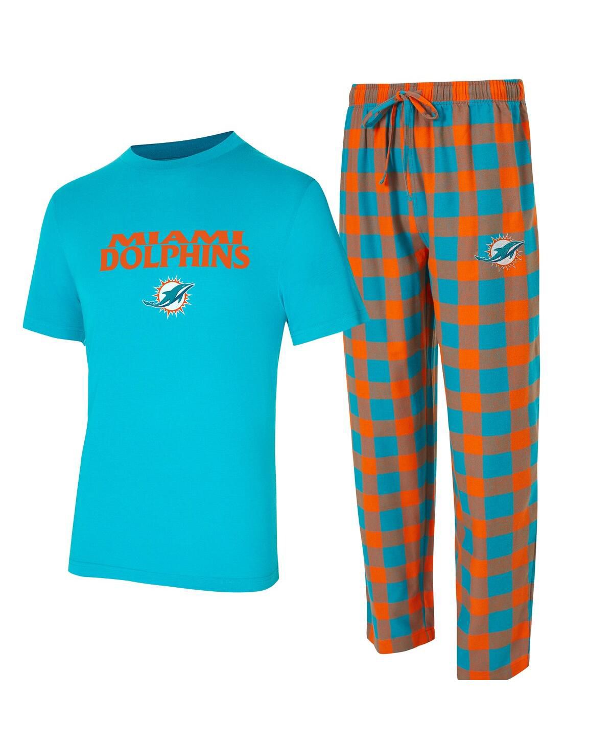 Мужской комплект из футболки и фланелевых брюк Miami Dolphins Avondale цвета морской волны/оранжевого цвета, состоящий из 2 предметов