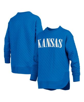 Pressbox - Women's Royal Kansas Jayhawks Quilted Long Sleeve Pullover Sweatshirt