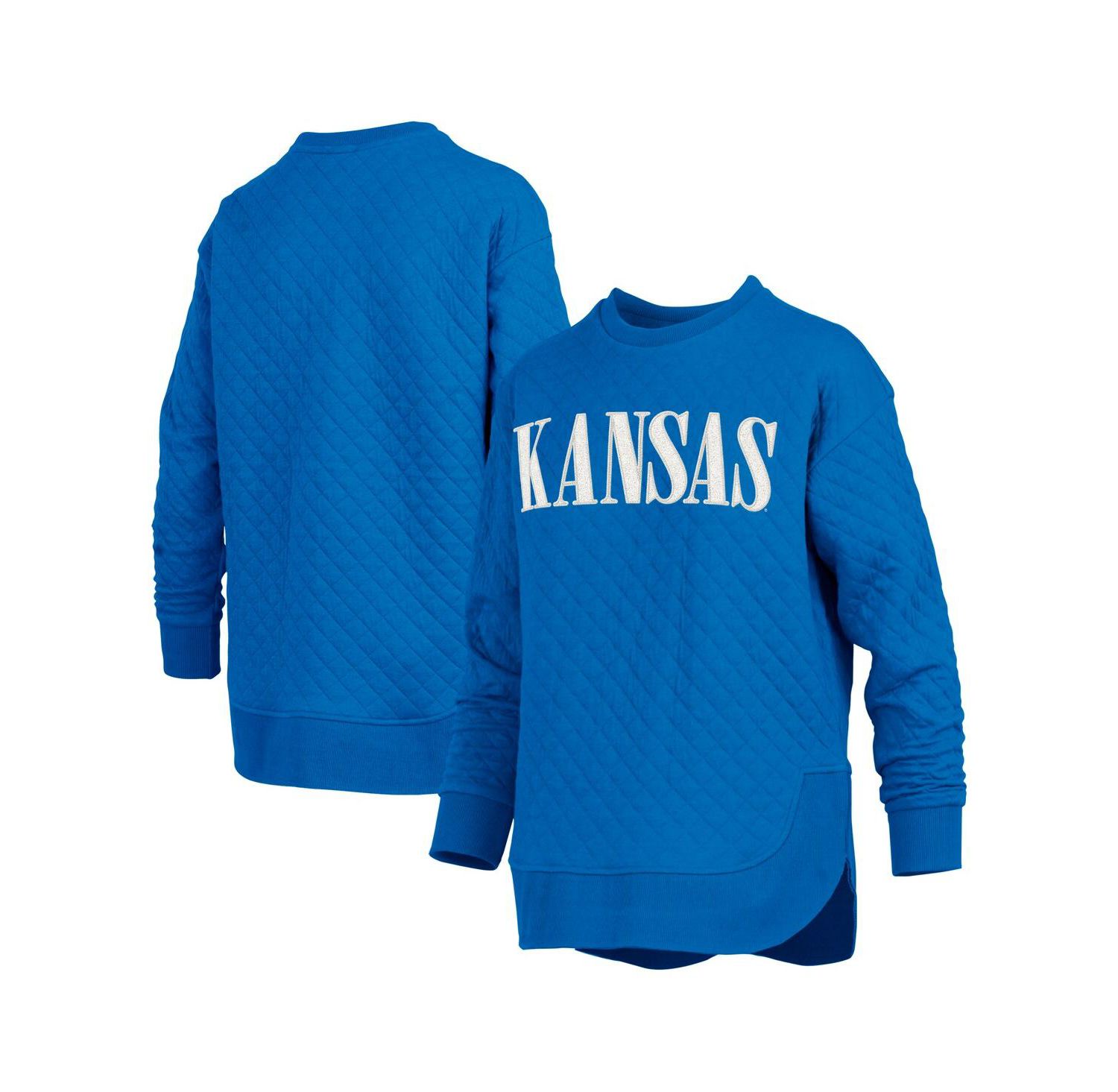Women's Royal Kansas Jayhawks Quilted Long Sleeve Pullover Sweatshirt