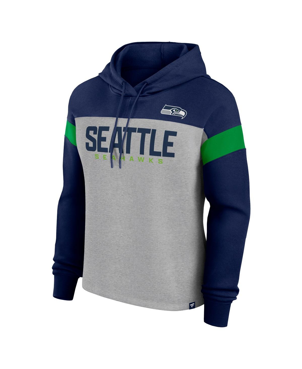 Fanatics Women's Heather Gray/college Navy Seattle Seahawks Bold Play Call Pullover Hoodie In Blue