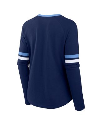 Women's Navy Tennessee Titans Won and Done Lace-Up Long Sleeve Fashion Top