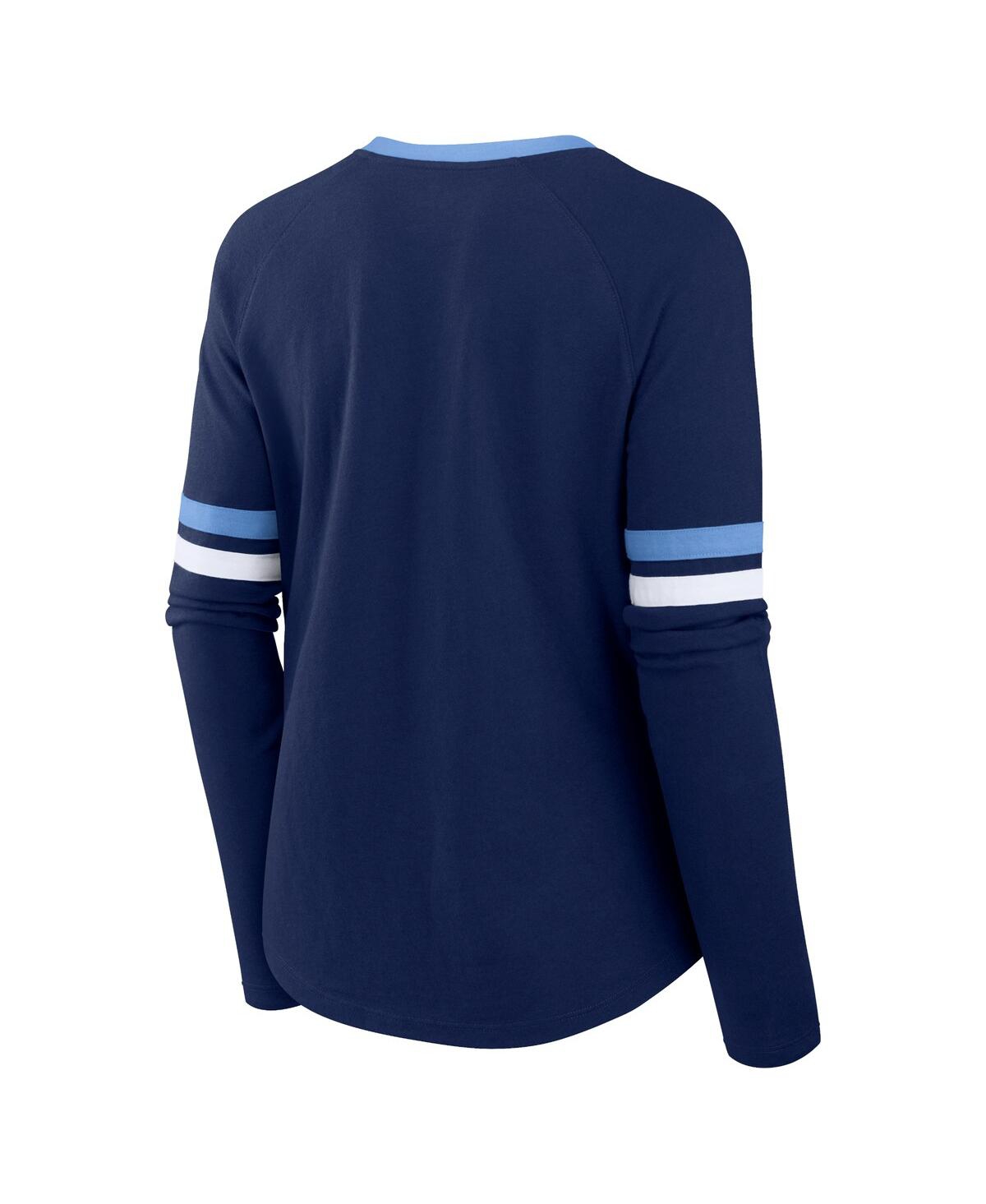 Fanatics Women's Navy Tennessee Titans Won And Done Lace-up Long Sleeve Fashion Top In Blue