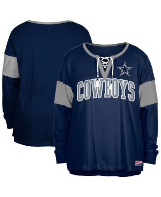 New Era - Women's Navy Dallas Cowboys Plus Size Lace-Up Notch Neck Long Sleeve T-shirt