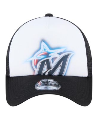 Toddler White/Black Miami Marlins Painted A-Frame 9FORTY Trucker Adjustable Hat
