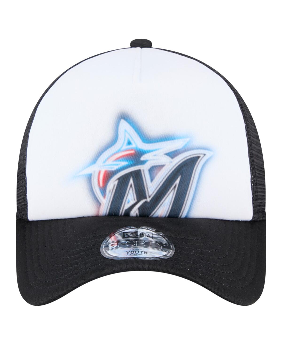 New Era Toddler White/black Miami Marlins Painted A-frame 9forty Trucker Adjustable Hat In White